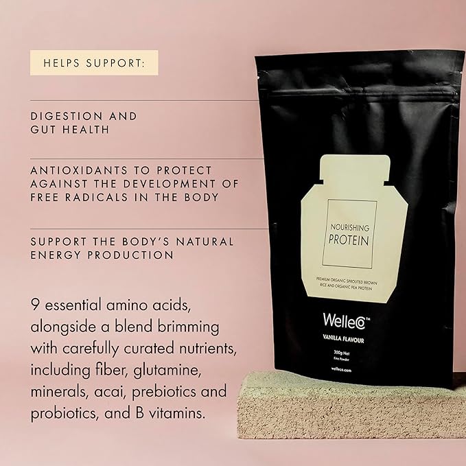 WelleCo Vegan Protein Powder, Gluten Free Premium Organic Sprouted Brown Rice & Pea Protein Blend, Low Carb & Dairy Free, for Energy, Muscle Recovery, 16g Protein Per Serving, Vanilla, 35.2oz Pouch