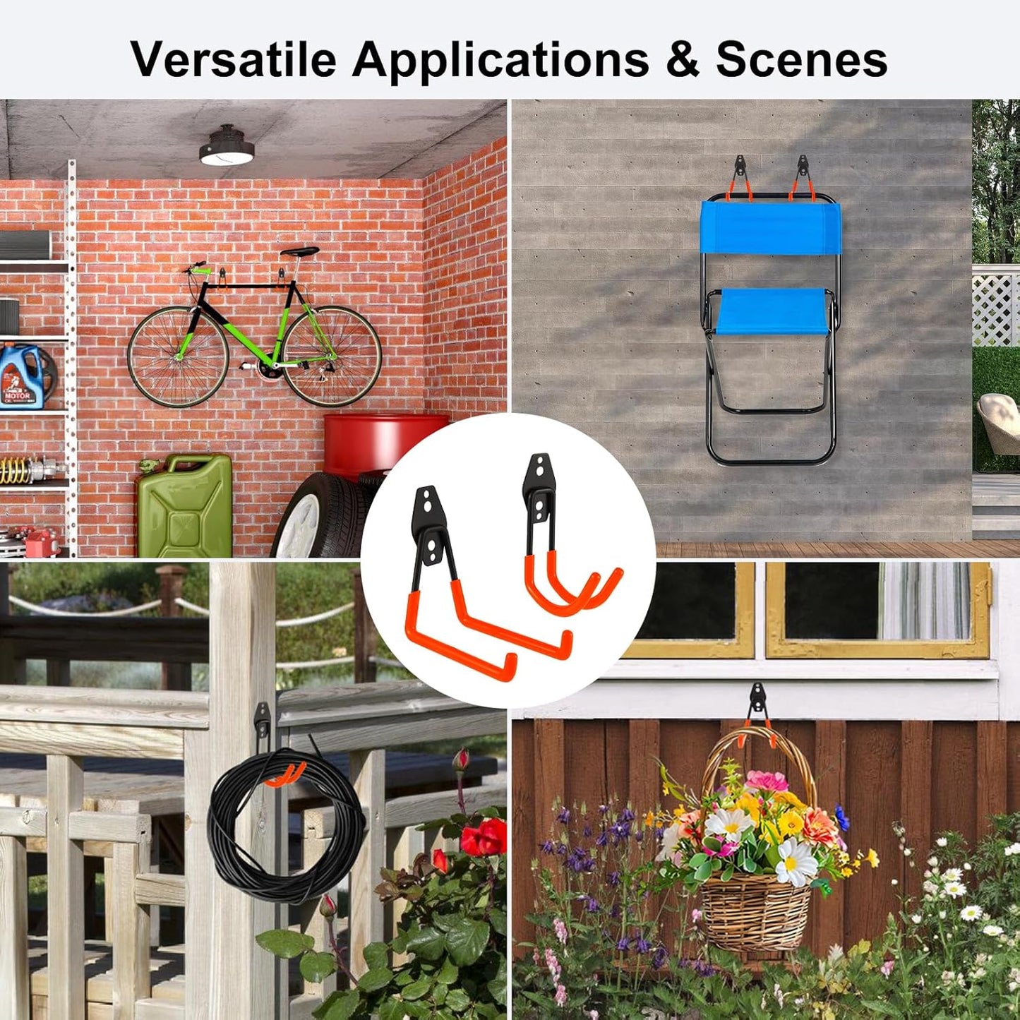 Steel Garage Hooks Wall Tool Organizer, 12 Pack Garage Storage Hook Heavy Duty Utility Storage Hangers Orange for Ladders, Ropes, Garden Tools