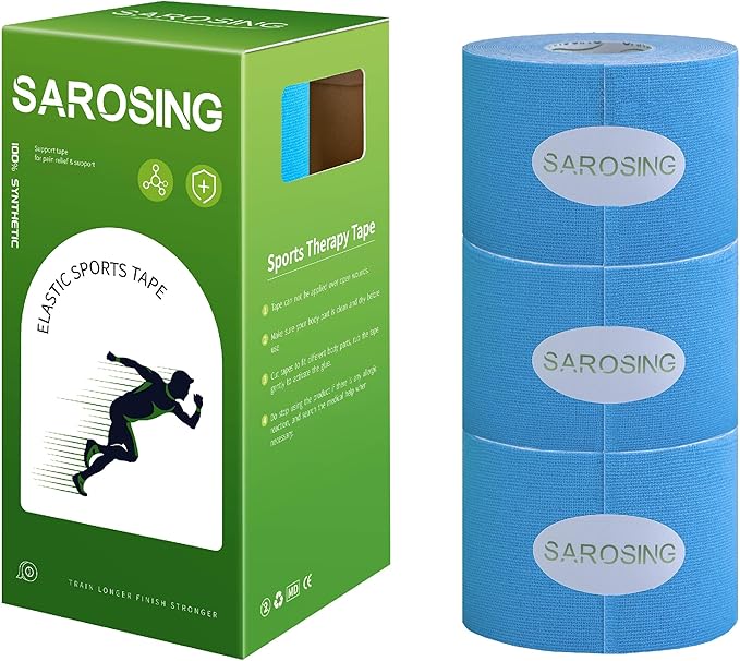 Elastic Kinesiology Tape for Knees, Shoulders, Back & More – Waterproof Sports Tape for Joint Support & Muscle Recovery, Breathable Kinesio Tape for Athletes | 2" x 16 ft (Blue-3rolls)