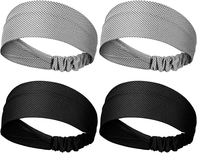 Coume 4 Pcs Cooling Headbands for Women Men Sweat Absorbing Headbands Stretchy Sports Hair Bands for Running, Yoga, Golf, Camping, Biking, Tennis