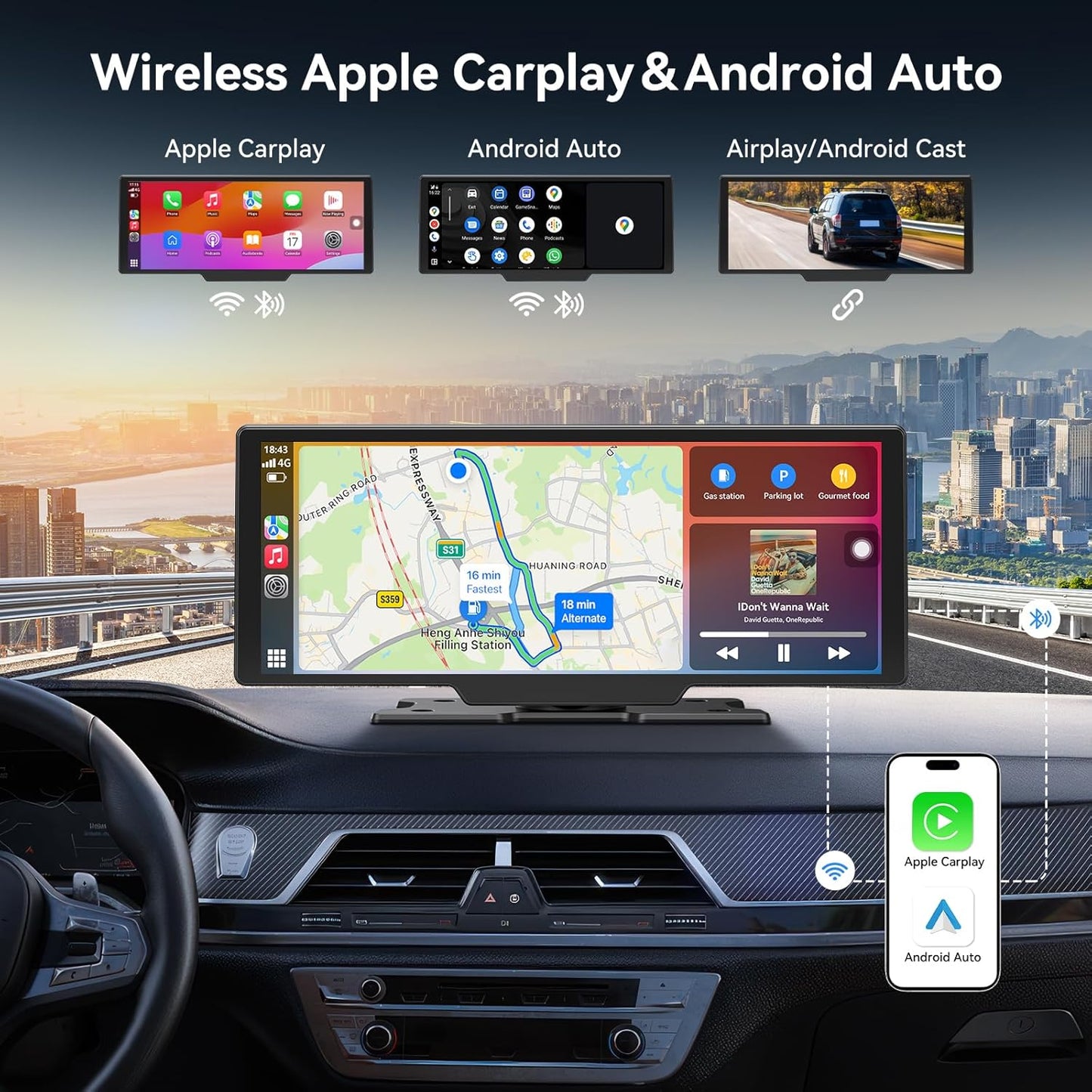 10.26" Carplay Screen for Car,Portable Car Play Screen with 4K Dash Cam,Carplay,Android Auto,1080P Backup Camera,GPS Navigation,Bluetooth,Loop Recording (10.26inch)