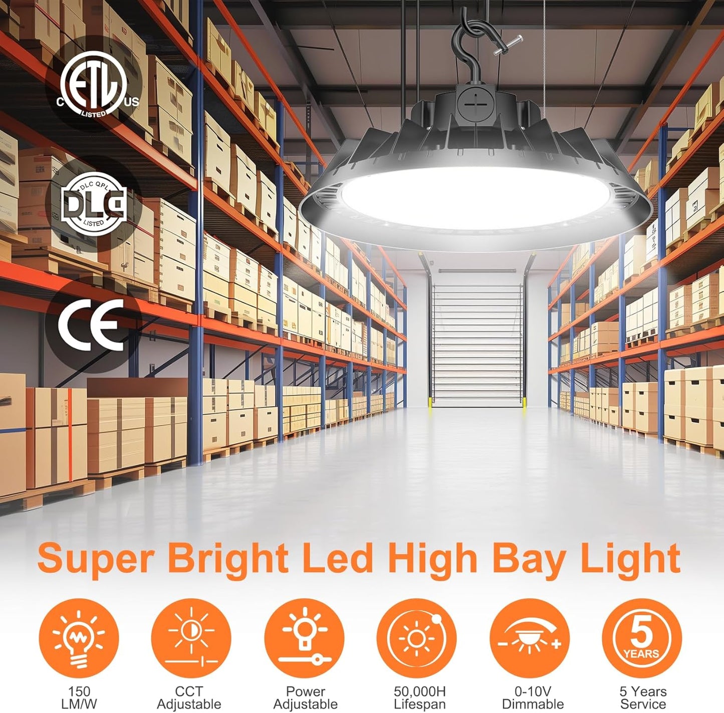 3Pack LED High Bay Lights, 300W UFO High Bay LED Shop Lights, 45000LM Adjustable CCT(5700K 5000K 4500K) & Power(300W 240W 200W), 0-10V Dimmable, 5' Cable Plug, IP65 Waterproof, ETL & DLC Listed