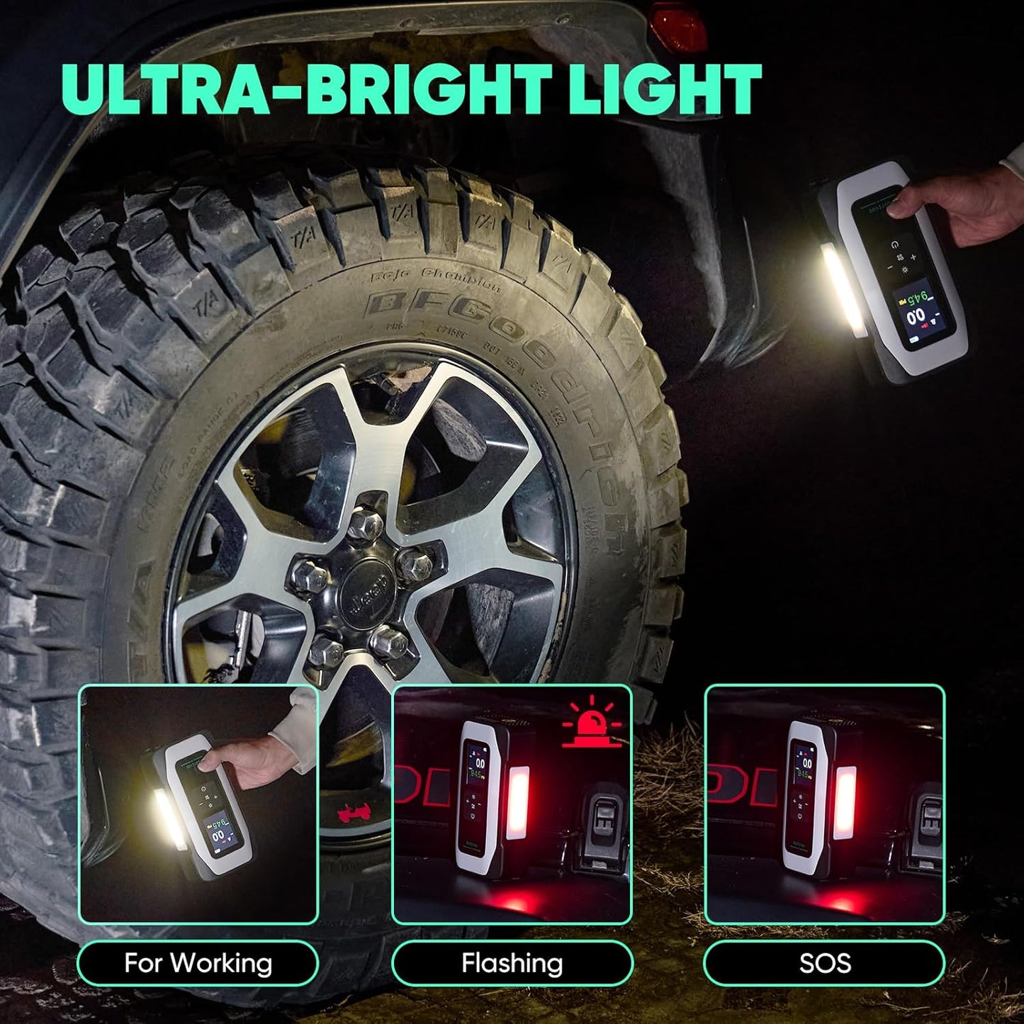 BY01 Tire Inflator Portable Air Compressor for Large Tires,Smart Air Pump with Dual Cylinder,Clourful Digital Sceen,Atuo Stop,150PSI Electric 16000mAh Cordless 12V Corded Dual-Use