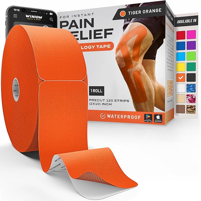 Kinesiology Tape-Incredible Support for Athletic Sports and Recovery + Free Taping Guide - Pre-Cut 2 inch 100 feet (Tiger Orange + Free Taping Guide, 1 Pack)