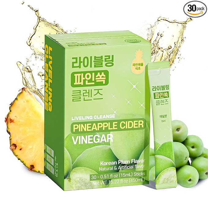 [Liveling] Pineapple Cider Vinegar Drink Stick – Korean-Plum Flavor | Supports Digestion, Daily Cleanse, Sugar-Free, Low-Calorie, Portable On-The-Go Packets (30 sticks)