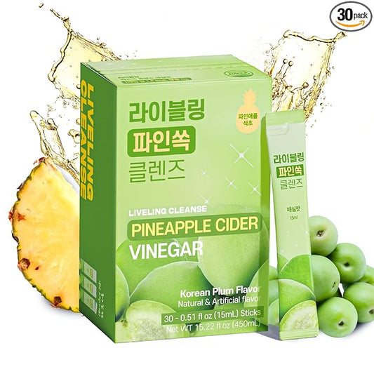 [Liveling] Pineapple Cider Vinegar Drink Stick – Korean-Plum Flavor | Supports Digestion, Daily Cleanse, Sugar-Free, Low-Calorie, Portable On-The-Go Packets (30 sticks)