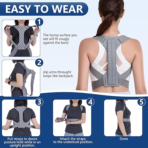 FORTEMOTUS Posture Corrector for Women Men - Back Straightener with Armpit Pad, Adjustable Posture Corrector Women Men, Upper & Lower Back Pain Relief, Targets Scoliosis, Hunchback, Hump, Thoracic, Spine, L Size,Grey