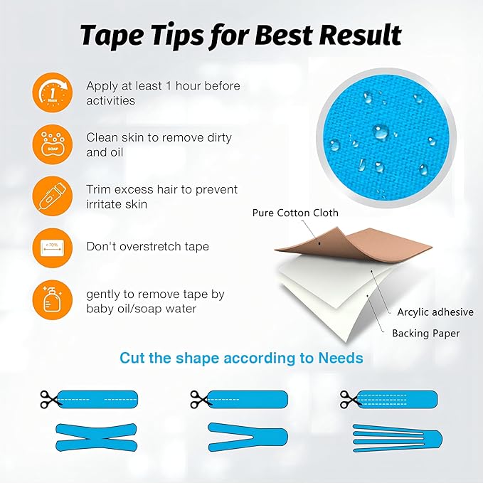 Waterproof Kinesiology Tape -80 Precut Strips|Joints Support & Muscle Pain Relief,Cotton Elastic Tape Perfect for Any Activity (Mix-8, 80PCS)
