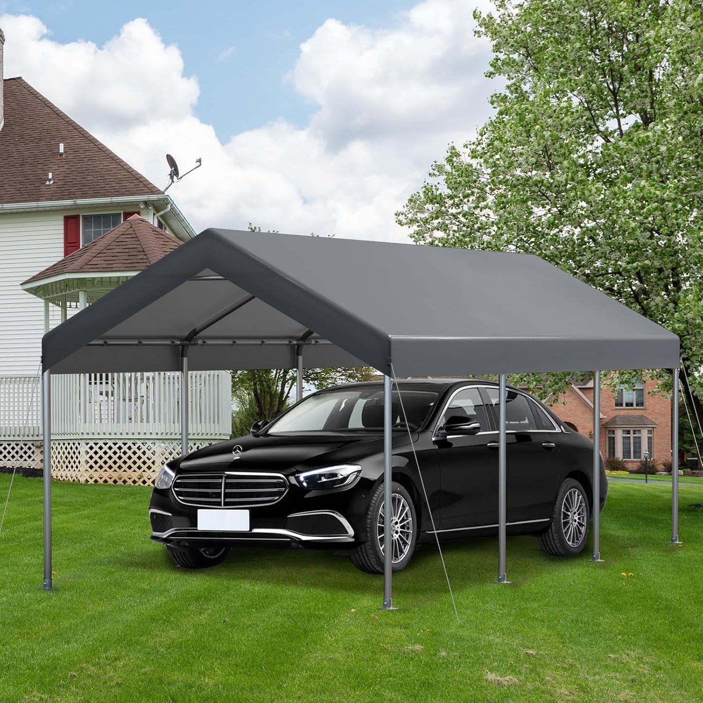 10X20 Ft Heavy Duty Carport Canopy, Portable Garage, Car Tents, Easy to Assemble, Reinforced Structure, with Hanging Edge, Applicable to Car, Bike, Boat, Party (Gray)