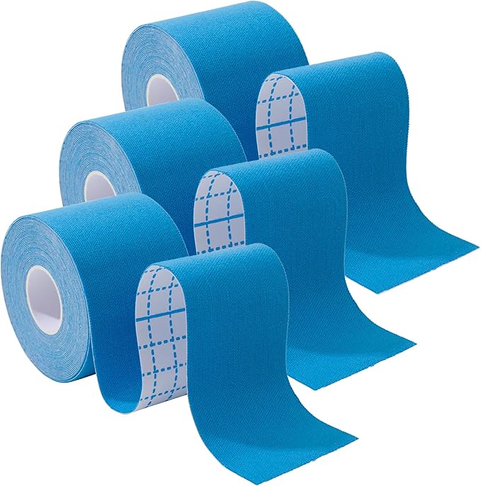 3 Rolls Kinesiology Tape,49.2ft Hypoallergenic Waterproof Kinetic Tape,Athletic Elastic Kneepad Muscle Pain Relief Knee Taping,Running Tennis Football Sports Activities Tapes, Blue Tape Roll