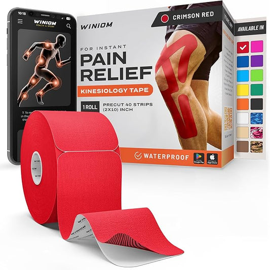 Kinesiology Tape-Incredible Support for Athletic Sports and Recovery + Free Taping Guide - Pre-Cut 2 inch 32 feet (Crimson Red + Free Taping Guide, 1 Pack)