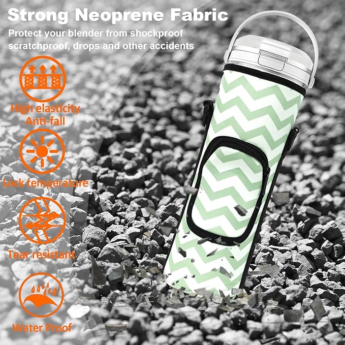 Storage Bag for Ninja Portable Blender Dust Cover Sleeve with Adjustable Shoulder for Ninja BC151NV/BC51NV/BC151BK/BC151CR/BC151EM/ BC151PR/BC151WH/BC155PS Blast Portable Blender(White Green)