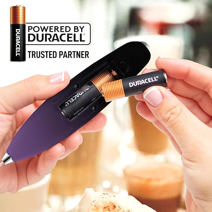 Zulay Powerful Milk Frother (4 Duracell Batteries Included) - Handheld Milk Frother Wand Drink Mixer for Coffee - Powerful Milk Foamer for Cappuccino, Frappe, Matcha & Creamer - Galaxy Black/Purple