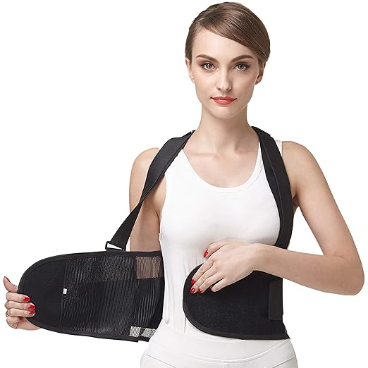 NeoTech Care Back Brace with Suspenders/Shoulder Straps - Light & Breathable - Lumbar Support Belt for Lower Back Pain - Posture, Work, Gym - Black Color (Size XL)
