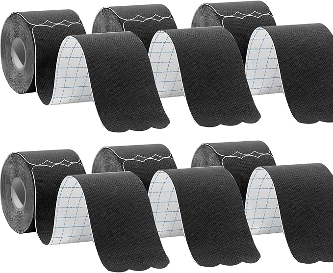 Kinesiology Tape Precut (6 Rolls,120 Precut Strips) Waterproof Sports & Athletic Tape Therapeutic Physio Elastic Sports Tape Pain Relief Adhesive for Muscles Shin Splints Ankle Knee & Shoulder(Black)