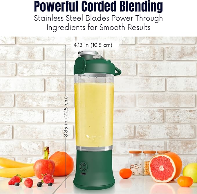 SSKAWorldwide Portable Blender - 21oz Smoothie Blender Rechargeable Small Blender with 6 Blades Personal Blender for Home Office Gym Sports and Travel (Green)