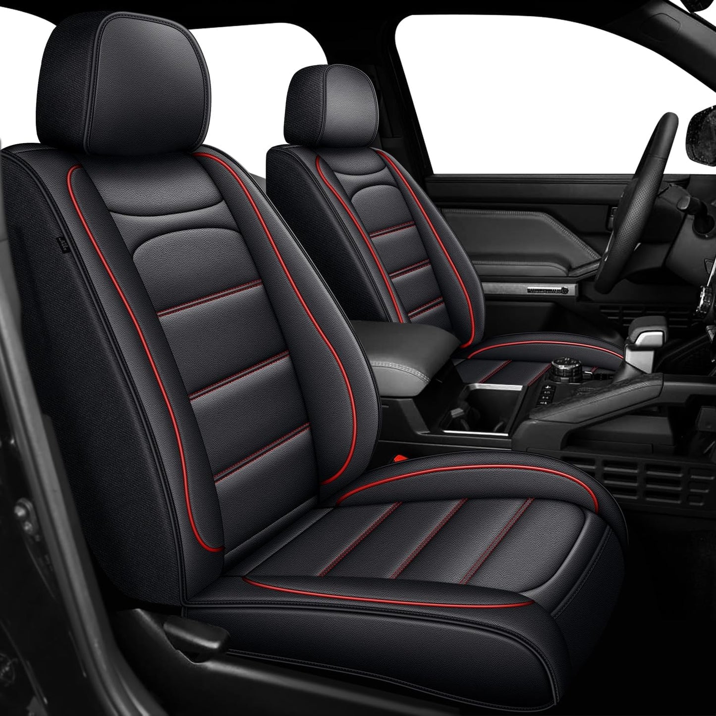 AOMSAZTO Ford Ranger Seat Covers: Full Set Custom Fit 2019 2020 2021 2022 2023 2024 2025 Ford Ranger Breathable Waterproof Leather Seat Protector(5 Seats, Redline)