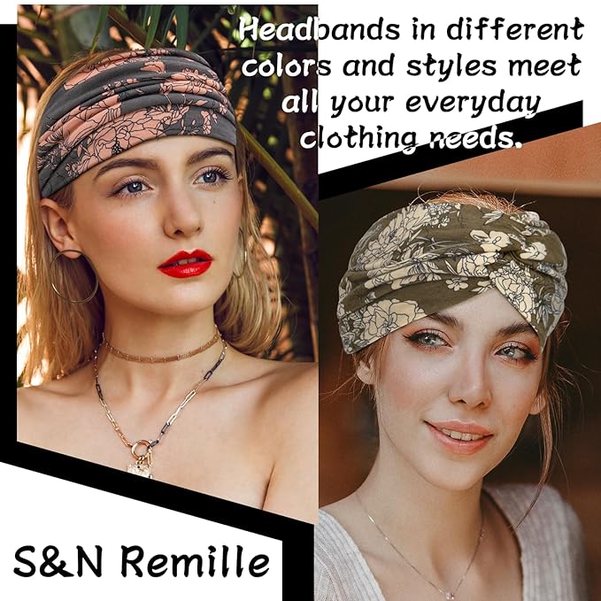S&N Remille Wide Headbands for Women, Large Hairband, Elastic Non-Slip Headband Twist Knotted Accessories, Yoga Workout Vintage Hair 3 Pack (Colour-2)