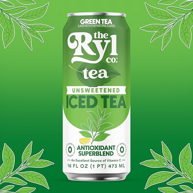 Ryl Unsweetened Green Iced Tea – Antioxidant Superblend, No Artificial Ingredients, Zero Sugar, Zero Calorie, Low Carb, Non-GMO, Kosher, Gluten Free, Made in the USA, 12-Pack, 16 Fl Oz