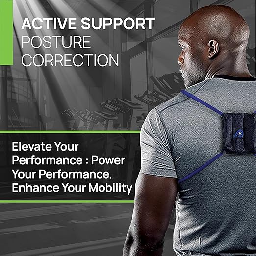 PRIMEKINETIX PostureMedic Dynamic Posture Brace for Neck and Back Support -For Enhanced Shoulder Alignment, Posture Improvement & Stretching- M(Blue)