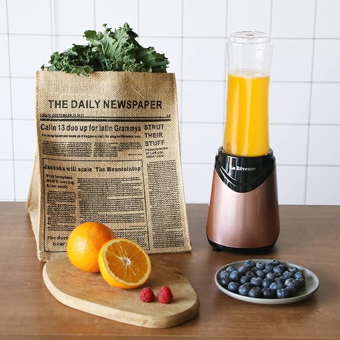 La Reveuse Smoothie Blender Personal Size 300 Watts with 2 Pieces 18 oz BPA-free Travel Sports Bottles,Pink