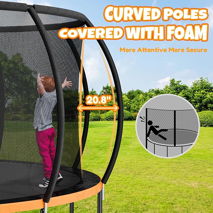 Trampoline 8FT 10FT 12FT 14FT 16FT, Outdoor Trampolines for Kids and Adults, Recreational Trampoline with Enclosure Net & Ladder, Round Trampoline ASTM Approved, 400/450LBS Weight Capacity