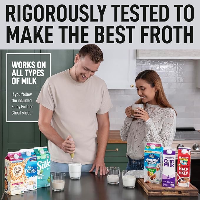 Zulay Powerful Milk Frother for Coffee with Powerful Motor - Handheld Frother Electric Whisk, Milk Foamer, Mini Mixer & Coffee Blender Frother for Frappe, Latte, Matcha, No Stand - Mimosa