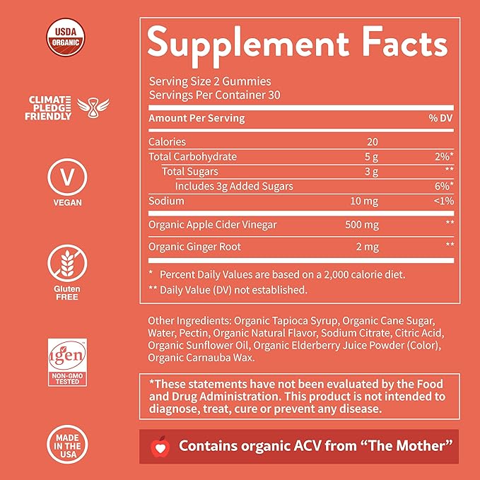 WellPath Pure Organic Apple Cider Vinegar Gummies from The Mother (3 Pack) - Made with Ginger for Gut Health | Vegan, Non-GMO, 180 Ct