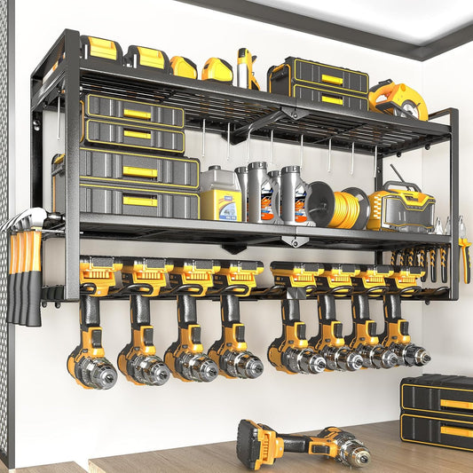 SOYEEZE Power Tool Organizer - 8 Drill & Screwdriver Wall Mount, 3 Layer Storage Rack with Hammer & Plier Holder