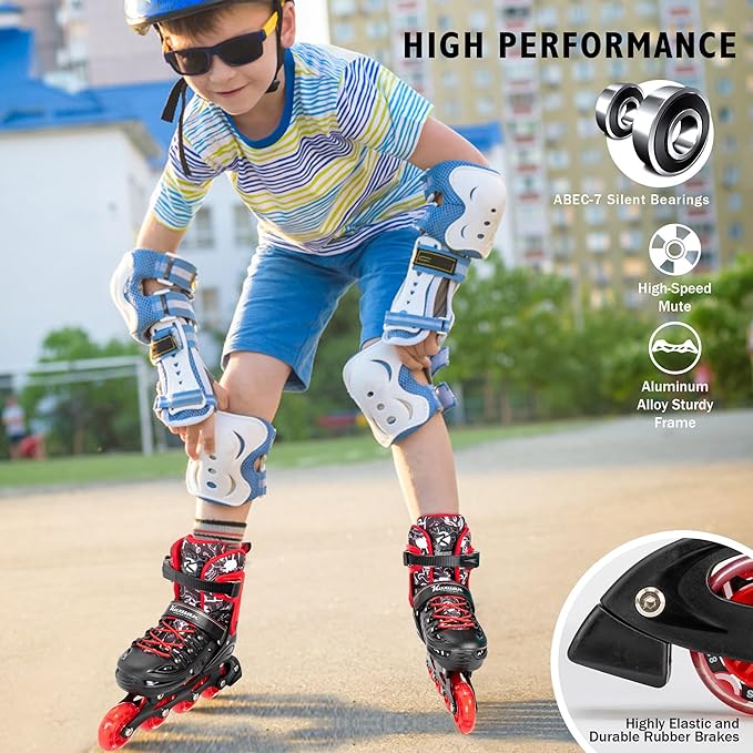 Inline Skates for Kids and Adult, Adjustable Fun Illuminating Skates for Girls, Boys, Women and Men Outdoor and Indoor, Beginner