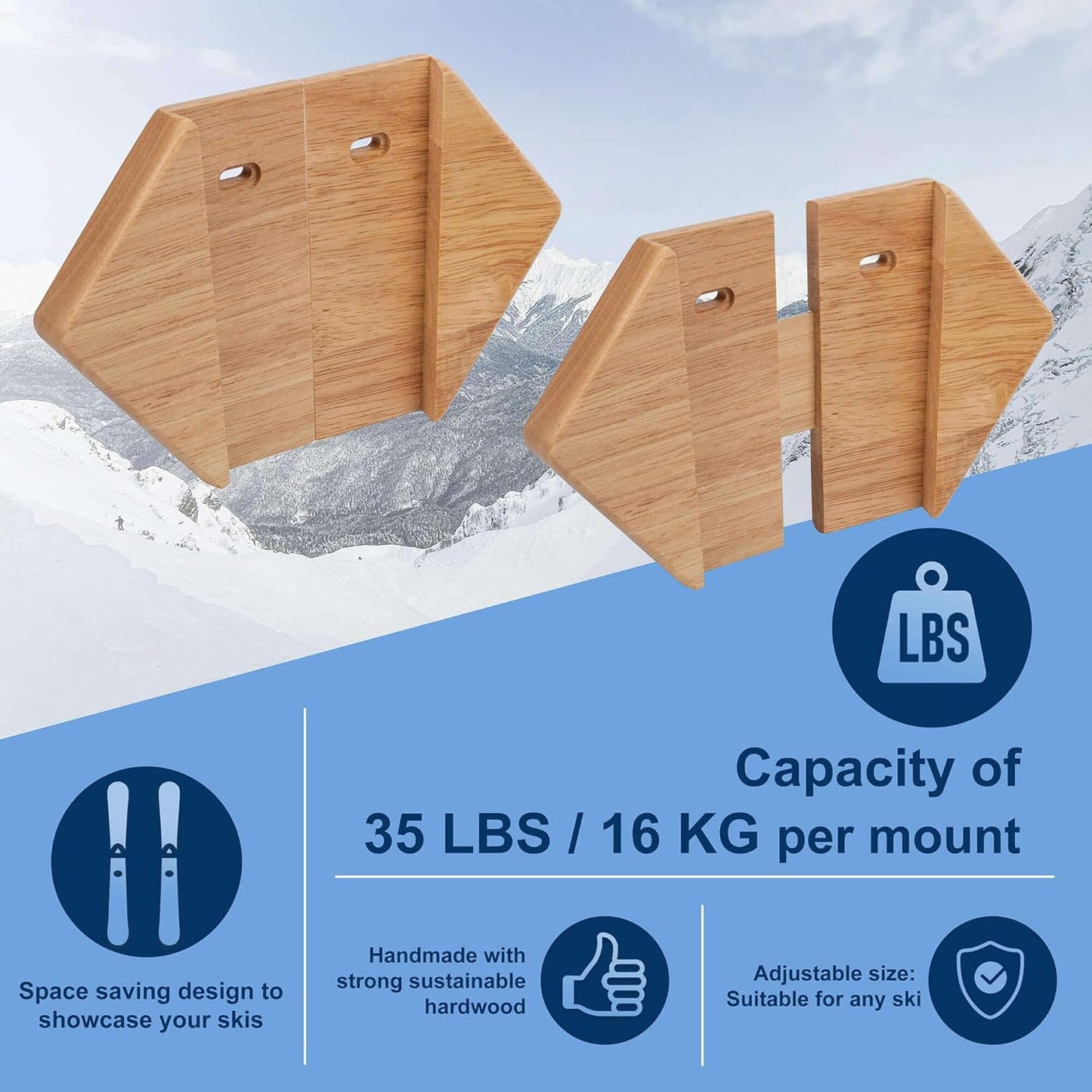 Hang 11 Ski Wall Mount - Ski Hangers for Wall, Display Mount, Minimalist Hardwood Hangers, Decorative Holders to Hang, Vertical Storage Rack for Garage, Showcase your Favorite Pastime