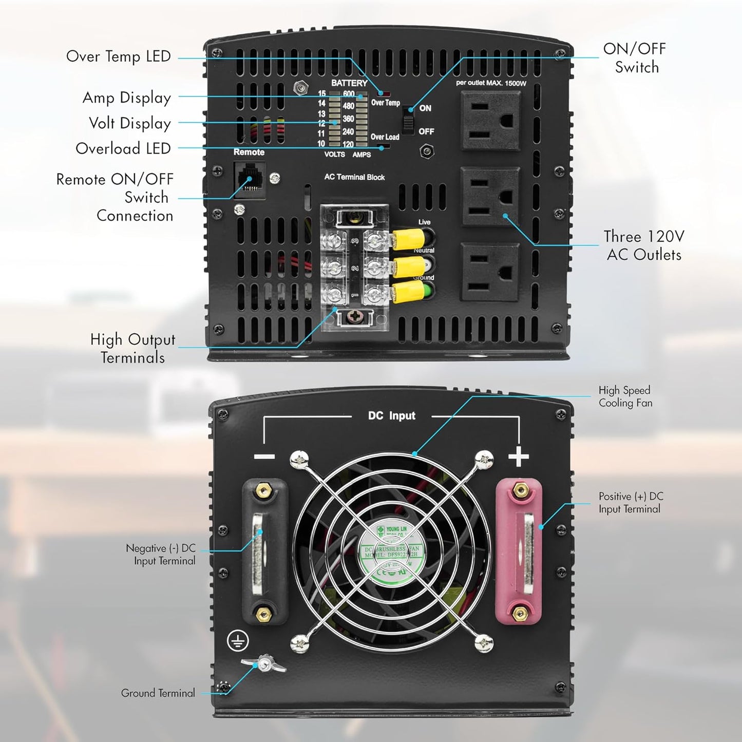 Wagan EL3744 12V 5000 Watt Power Inverter with Remote Control, 10000 Watt Surge Peak Proline Power Converter for Home RV Camping Van Life Off Grid