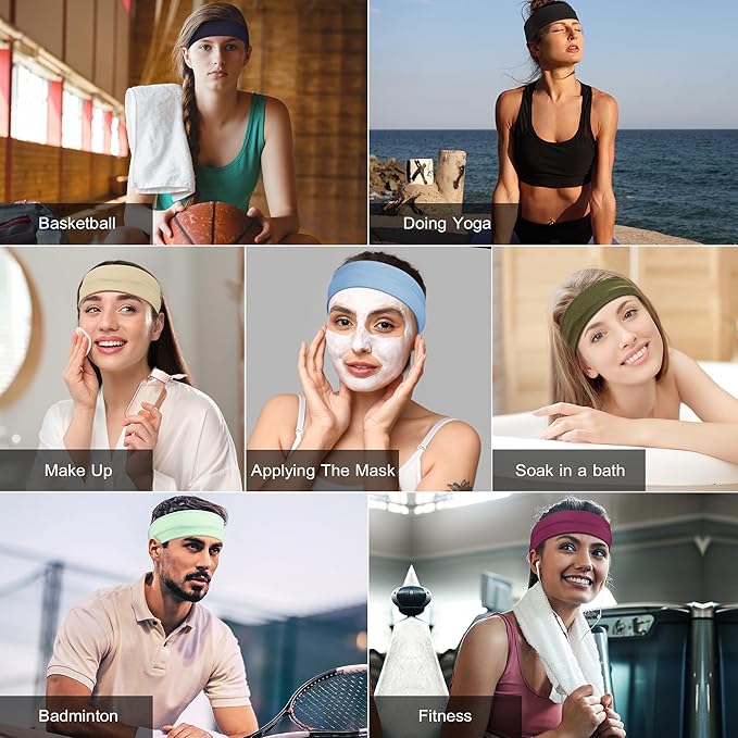 Headbands for Women Non Slip - Stylish Sports Hair Bands for Women's Hair - Soft Cotton Cloth Stretchy Headbands for Women for Yoga, Outdoor Exercise Running - 8 Pack