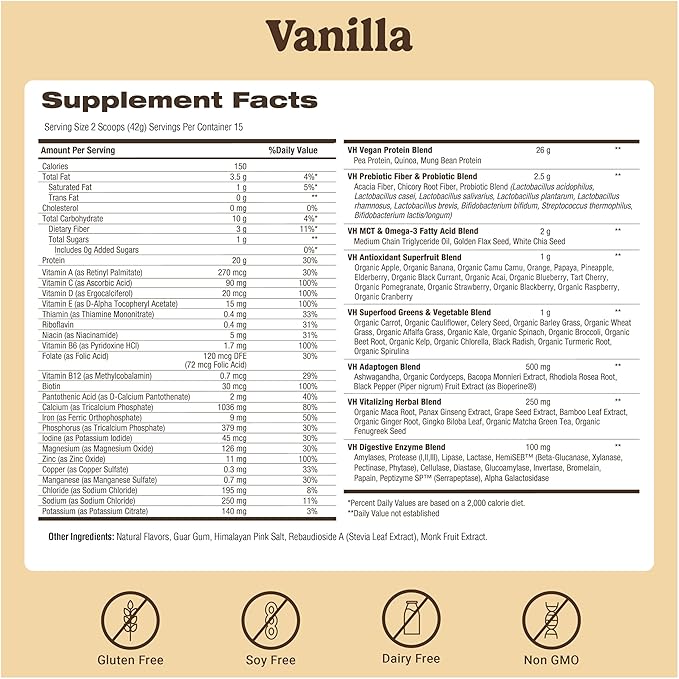 VitaHustle ONE Meal Replacement Shake - Plant Based Protein Powder by Kevin Hart - Vegan, Meal Replacement Powder with Superfoods, Vitamins, Adaptogens & Probiotics -Vanilla Flavor, 15 Servings