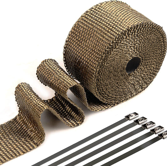 Exhaust Heat Wrap, Tooomplus 2'' x 16' Fiberglass Heat Shield Tape, Heat Wrap for Exhaust Pipes with 10pcs Stainless Steel Ties for Motorcycle Car Truck