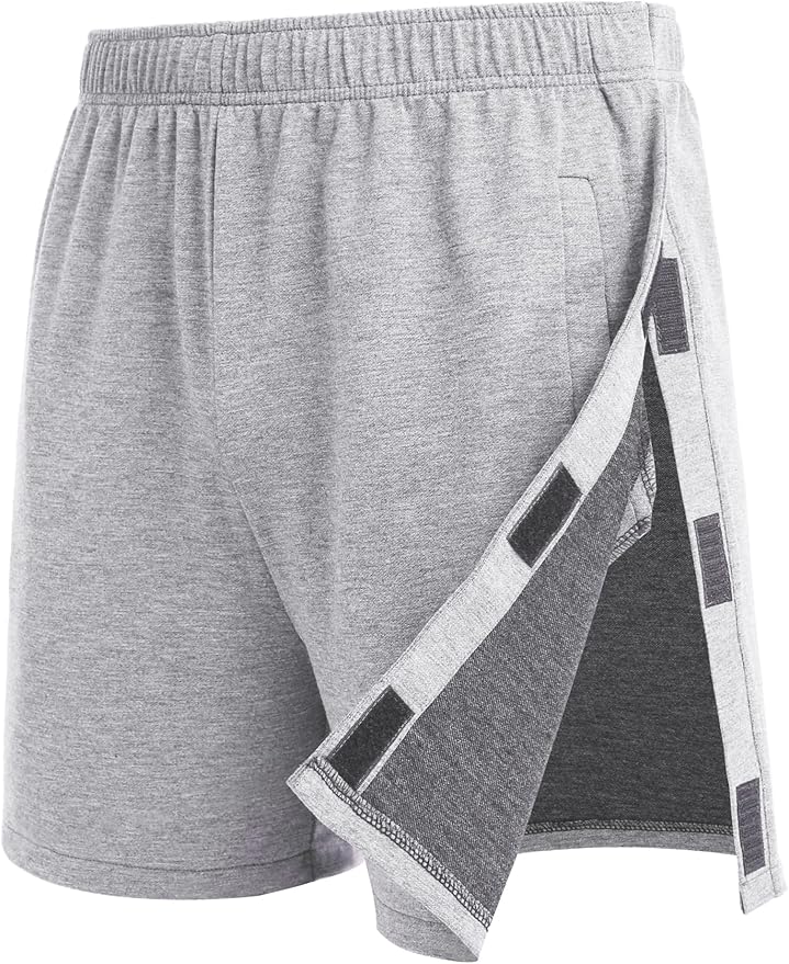 Deyeek Unisex Tear Away Shorts Snap On Athletic Cotton Shorts Post Knee Surgery Recovery Hip Replacement Pants with Pockets