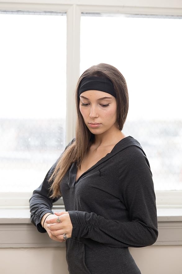 RiptGear Stretch Sport Headband for Women (Solid Black) — Made of Non-Slip Sweat Wicking Fabric — Great for Yoga, Running or The Gym — Soft Headband That Fits Most Head Sizes — (1-Pack)