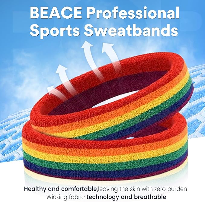 BEACE Sweatbands Sports Headband for Men & Women - Moisture Wicking Athletic Cotton Terry Cloth Sweatband for Tennis, Basketball, Running, Gym, Working Out