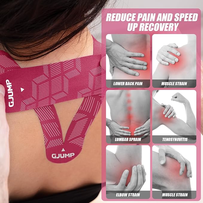 Kinesiology Tape, Original Cotton Elastic Athletic Tape for Muscle Strain Relief & Joint Support, 40 Count Precut Strips 2 Rolls, Waterproof & Breathable Sports Tape for Support and Recovery