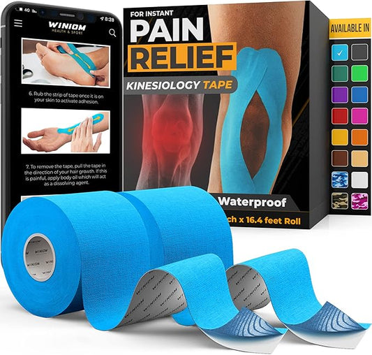 Kinesiology Tape-Incredible Support for Athletic Sports and Recovery+Free Taping Guide-Uncut 2 inch 16.4 feet Roll (Electric Blue, Pack of 2)