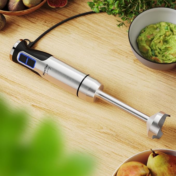 MuellerLiving Immersion Blender Handheld - 8 Speed Stainless Steel Electric Hand Blender, Emulsion Blender Stick Kitchen Gadget with Turbo Mode