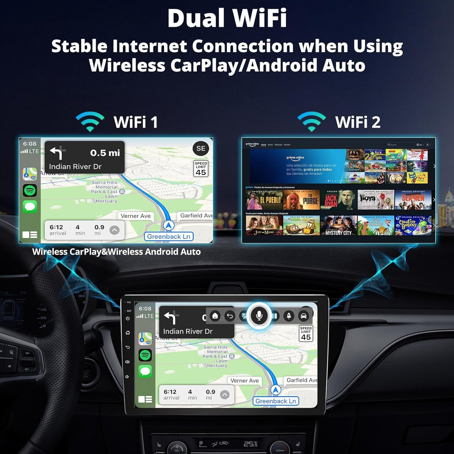 AI Box CarPlay with Bluetooth OBD2 Scnaner，2025 Upgrade Wireless CarPlay Adapter Compatible with YouTube, Plug & Play Smart AI Box Support DriveChat, Dual Bluetooth, Dual Wi-Fi, (CB4A-BK-S01)