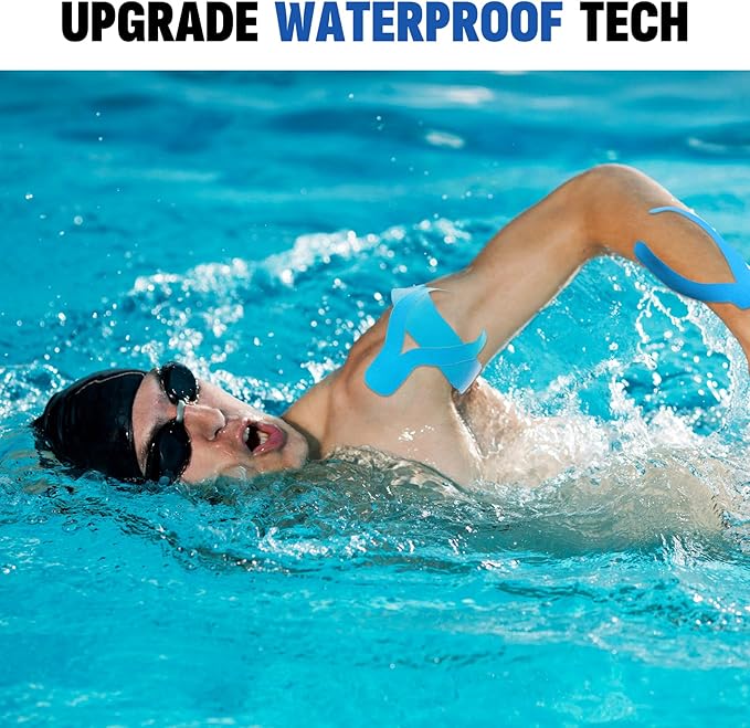 60PCS Precut Kinesiology Tape Strips, 2 inch x 10 inch Athletic Tape, Kinetic Tape, Elastic Muscle Tape, Sports Tape, Knee Tape for Exercise and Daily Use - Light Blue