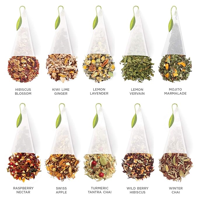 Tea Forte Herbal Assortment Premium Tea Chest Gift Sampler, 40 Count, 2 of each Variety Blend Individually Wrapped Handcrafted Pyramid Infuser Bags
