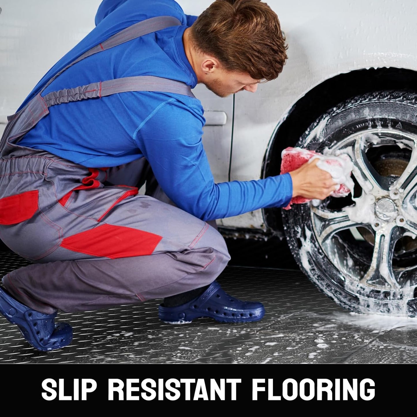 TUFFIOM 7.5 x 17 FT Garage Floor Mat, Thickened Diamond Plate PVC Garage Mats Flooring Roll for Under Car, Garage Car Parking Mats for Compact SUVS, Sports Car