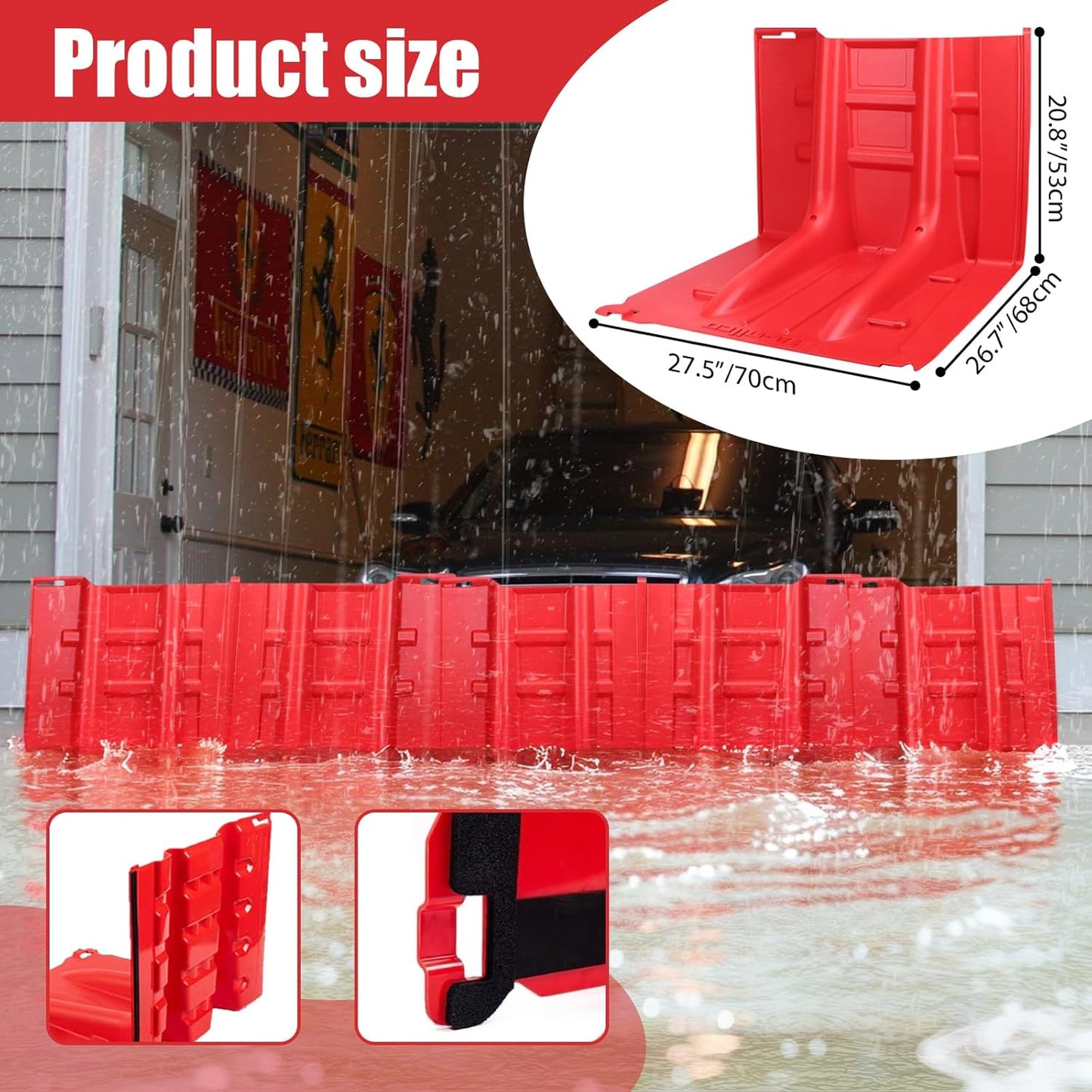 Flood Prevention Barrier, ABS L-Type Baffle Water Barrier Reusable, Door Flood Barriers for Home, Removable Combined for Garage Doors, Warehouses, Basements and School (18pcs)