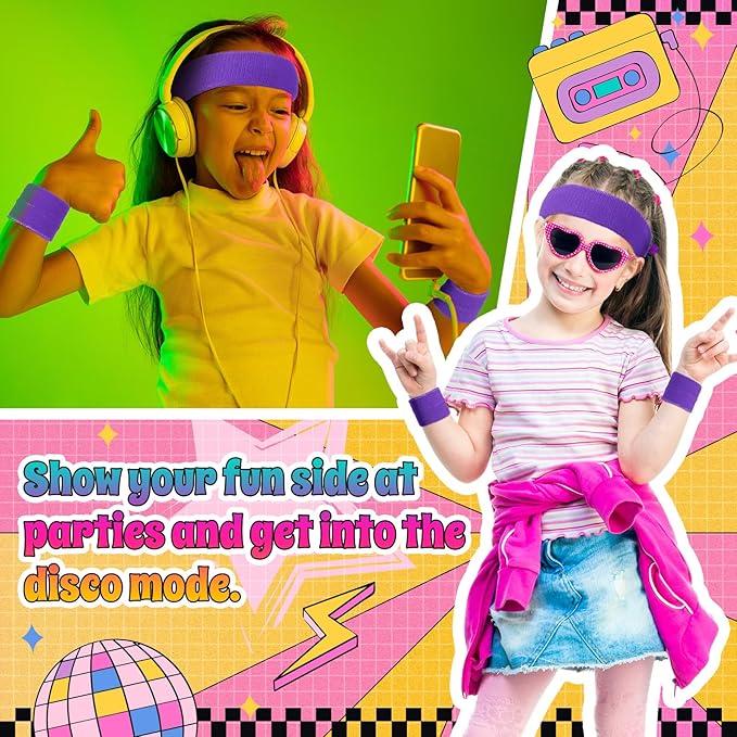 3 Pack Neon Sweatbands Sports Wristband and Headband 80s Sweatbands for Party Football Basketball Baseball Soccer