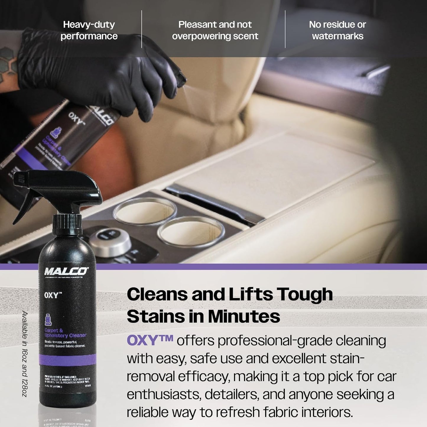 Malco OXY Carpet & Upholstery Cleaner - Stain Remover Spray for Car Interior Fabric/Cleans the Toughest Vehicle Stains/Deep Cleaning Liquid Formula / 1 Gallon (127801)