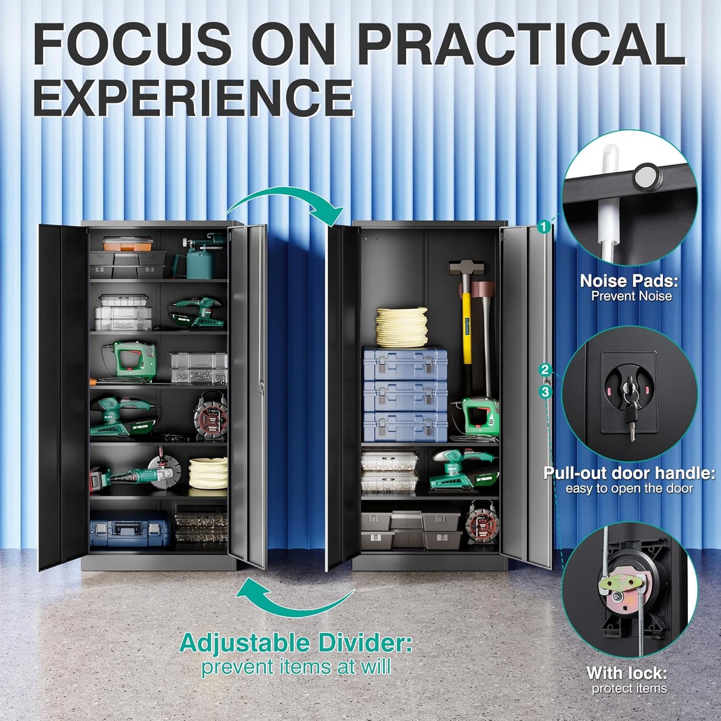 SISESOL Metal Storage Cabinet with 2 Doors and 6 Shelves,71" Lockable Garage Storage Cabinet,Black Metal Cabinets with Lock,Locking Steel Cabinets for Home,Office,Garage,Shop,School