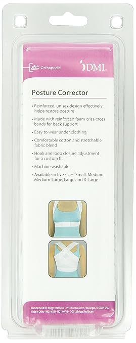DMI Posture Corrector for Men and Women, Adjustable Criss-Cross Support for Reducing Back Pain and Strain, Comfortable and Breathable, Machine Washable, White, Small, 30" to 32" Chest Size (Pack of 3)